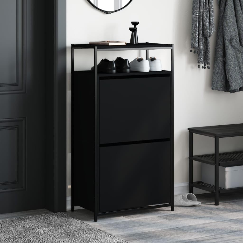 Homgoday Scarpiera Nera 60x34x112 cm in Legno Multistrato, Arredo Scaffale Portascarpe Organizzatore per Scarpe Stoccaggio Salva Spazio per Corridoio
