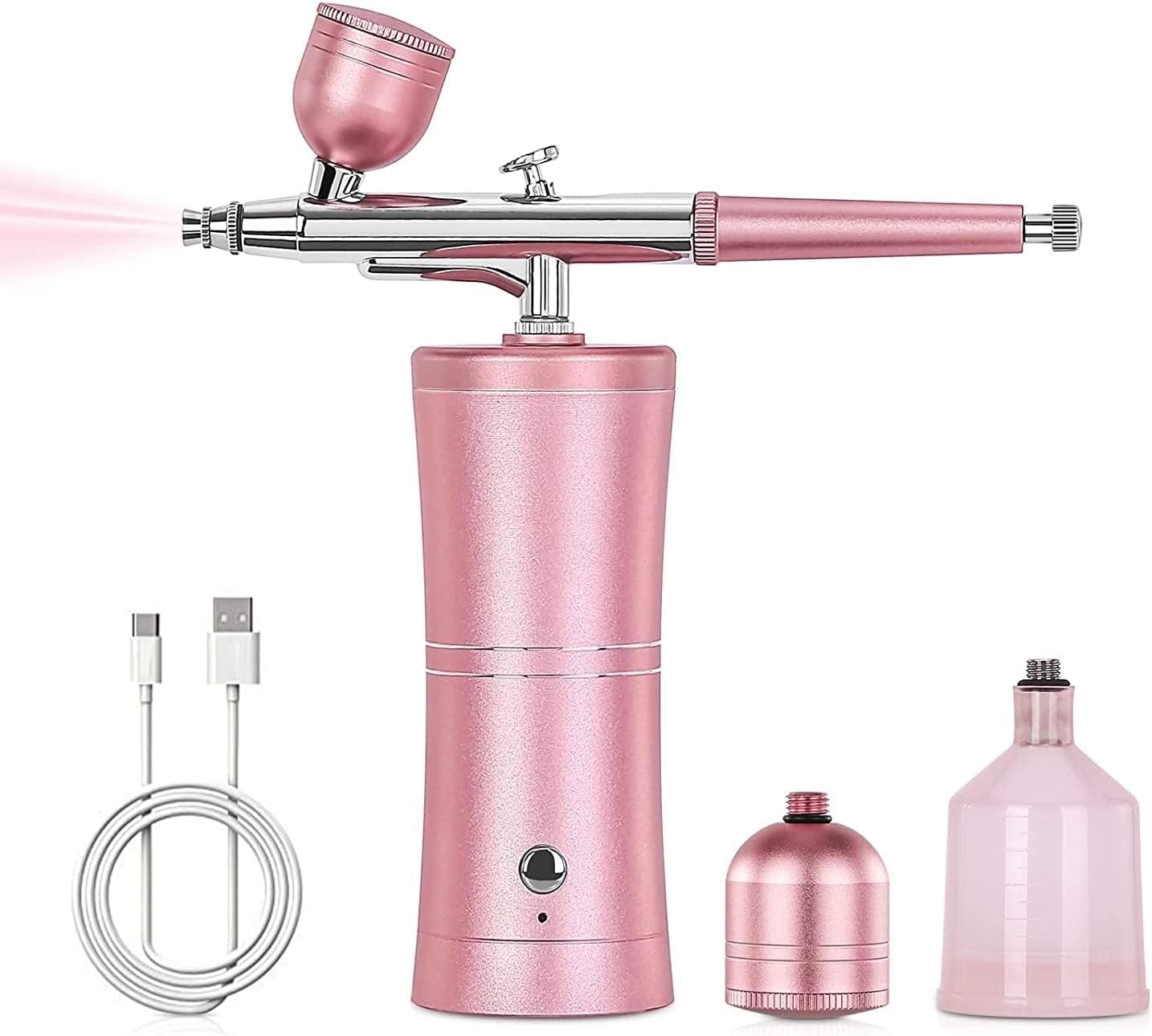 Airbrush Kit with Compressor - 48PSI Rechargeable Cordless Non-Clogging High-Pressure Air Brush Set Nail Machine, Airbrush Gun Set for Nail Art, Cake Decor, Makeup, Barber, Model Painting (PINK)