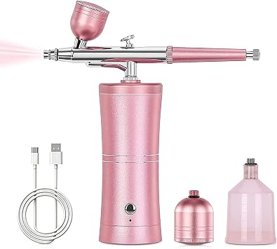 Airbrush Kit with Compressor - 48PSI Rechargeable Cordless Non-Clogging High-Pressure Air Brush Set Nail Machine, Airbrush Gun Set for Nail Art, Cake Decor, Makeup, Barber, Model Painting PINK
