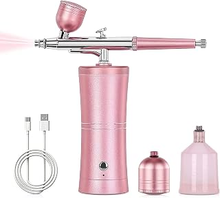 Airbrush Kit with Compressor - 48PSI Rechargeable Cordless Non-Clogging High-Pressure Air Brush Set Nail Machine, Airbrush Gun Set for Nail Art, Cake Decor, Makeup, Barber, Model Painting (PINK)