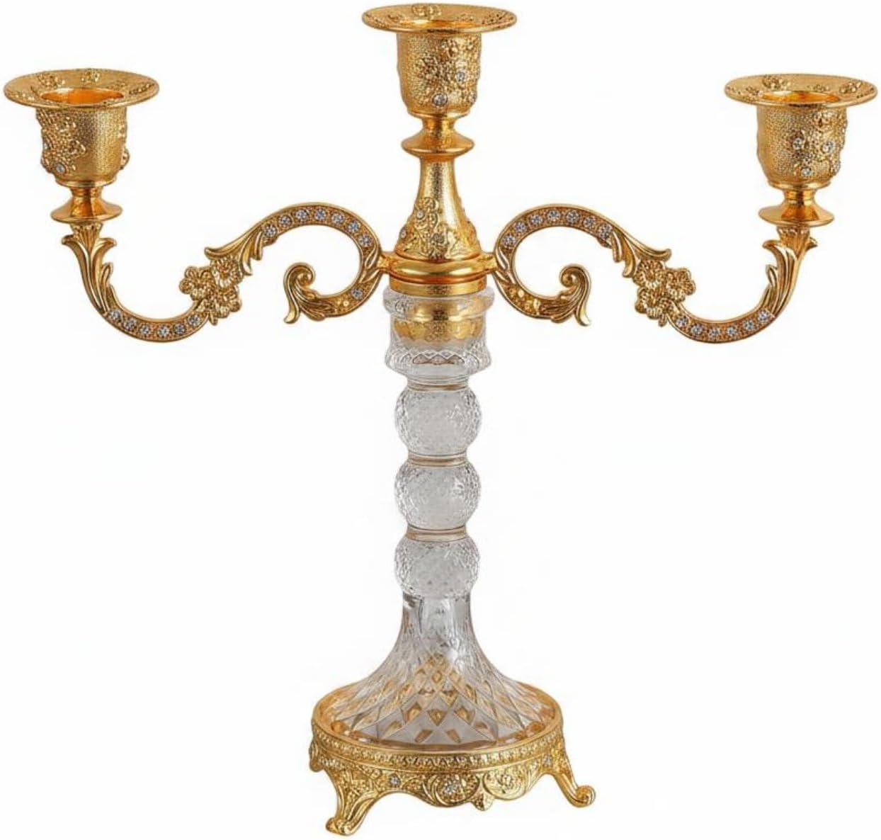 Crystal Pillar Candelabra Luxury Quality Vintage Candlestick Rhinestone Embellis…