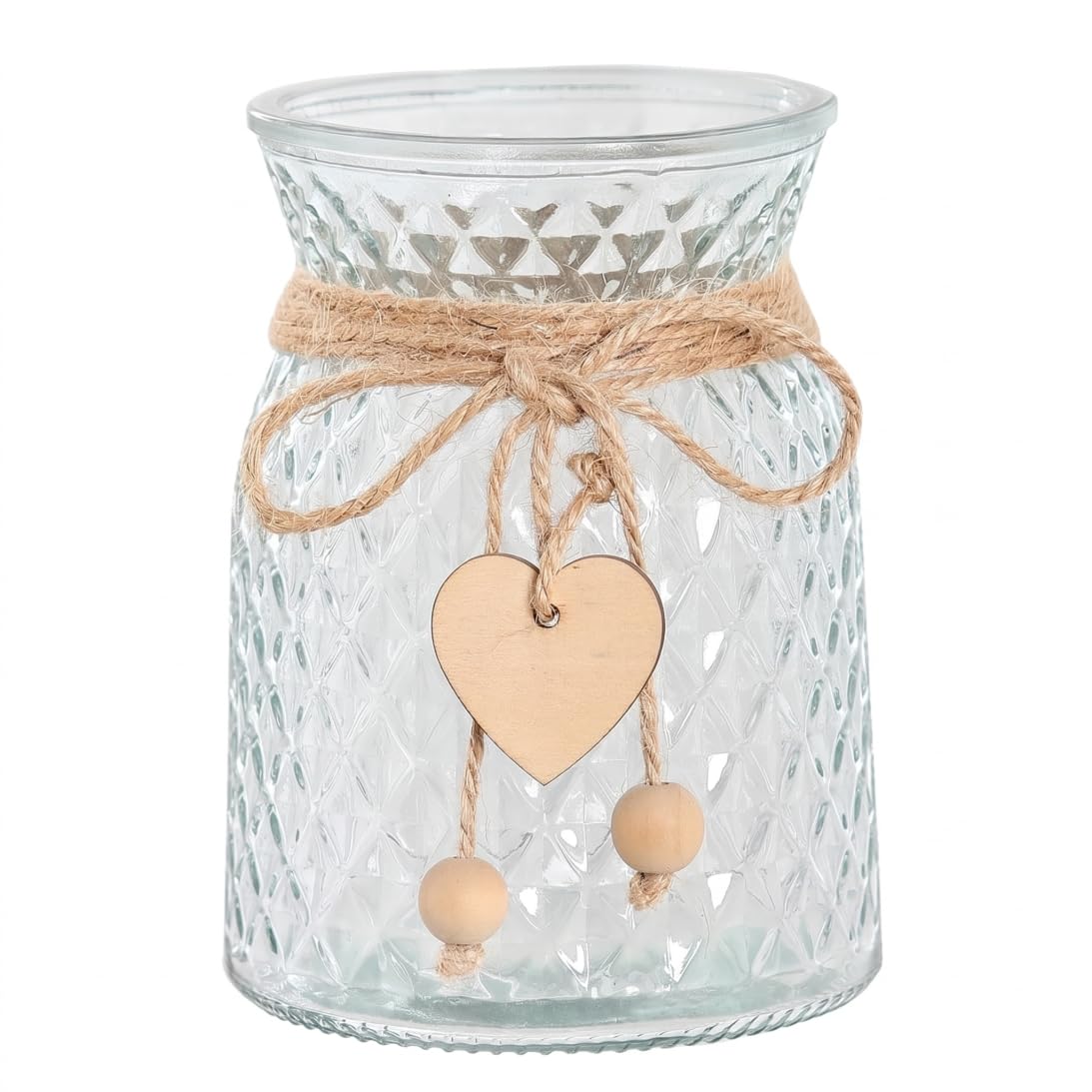 Syglawnd 1pc Small Flower Vase, Clear Glass Vase With Rope Heart Bead Decor & Irregular Texture For Centerpieces, Transparent, Small Flower