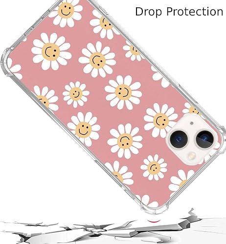 Miniatura 3 de Funda de teléfono con diseño de margaritas blancas y rosas compatibles con iPhone 14 Plus, funda retro con diseño de flores y caras de sonrisa para