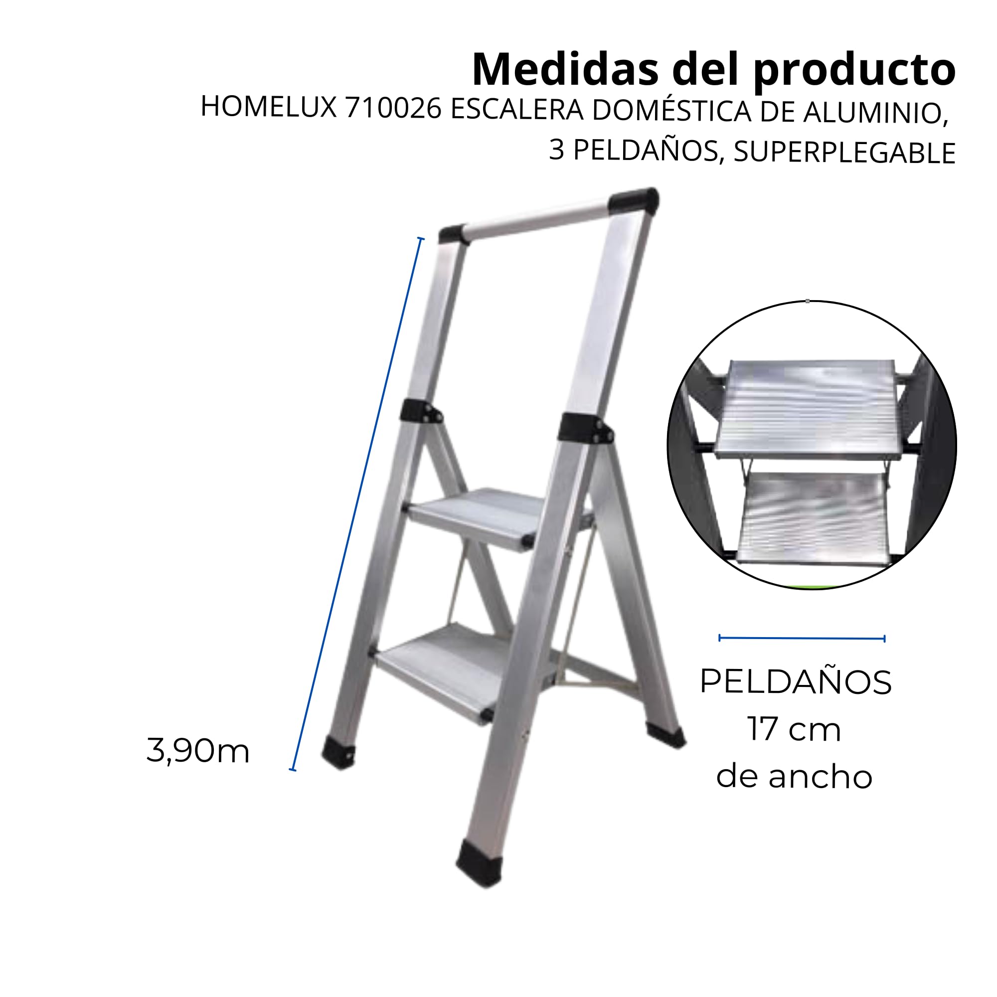 Homelux 710030 Scala piatta per uso domestico, in alluminio, 2 gradini