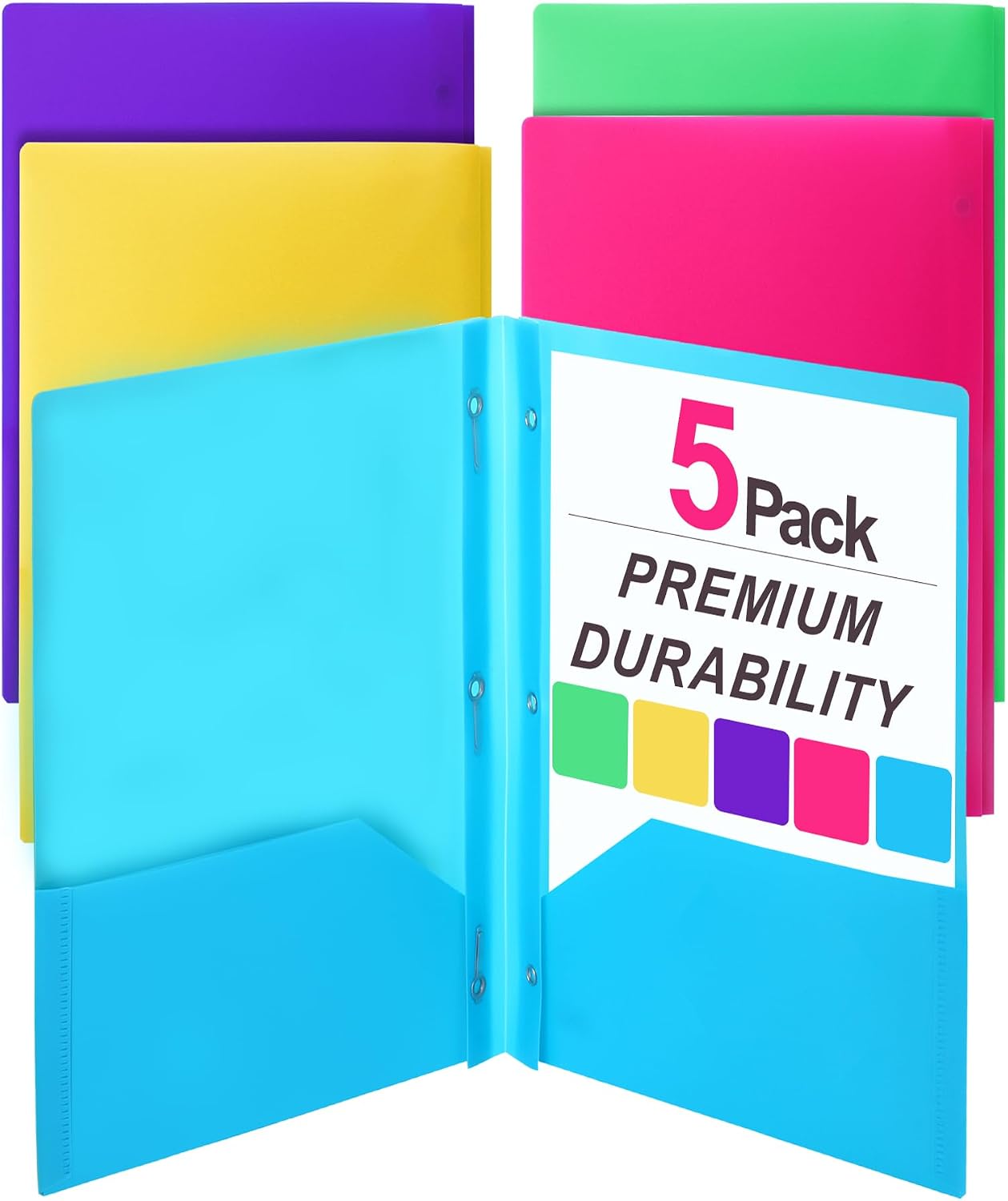Mr. Pen- Plastic Folders with Pockets and Prongs, 5 Pack, Letter Size
