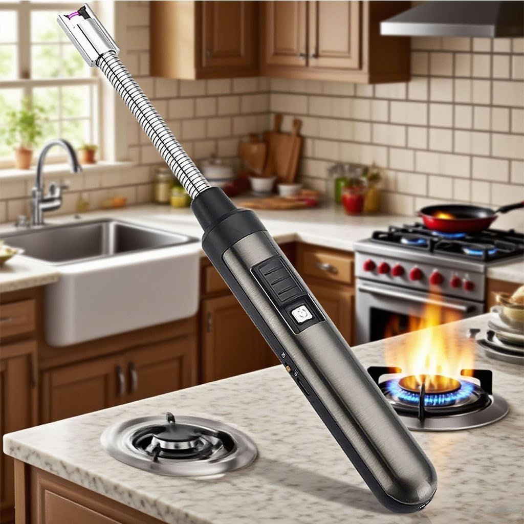 充電式アークライター、防風ロングフレキシブルネックUSBライター、キャンドルキャンプ用(Silver)