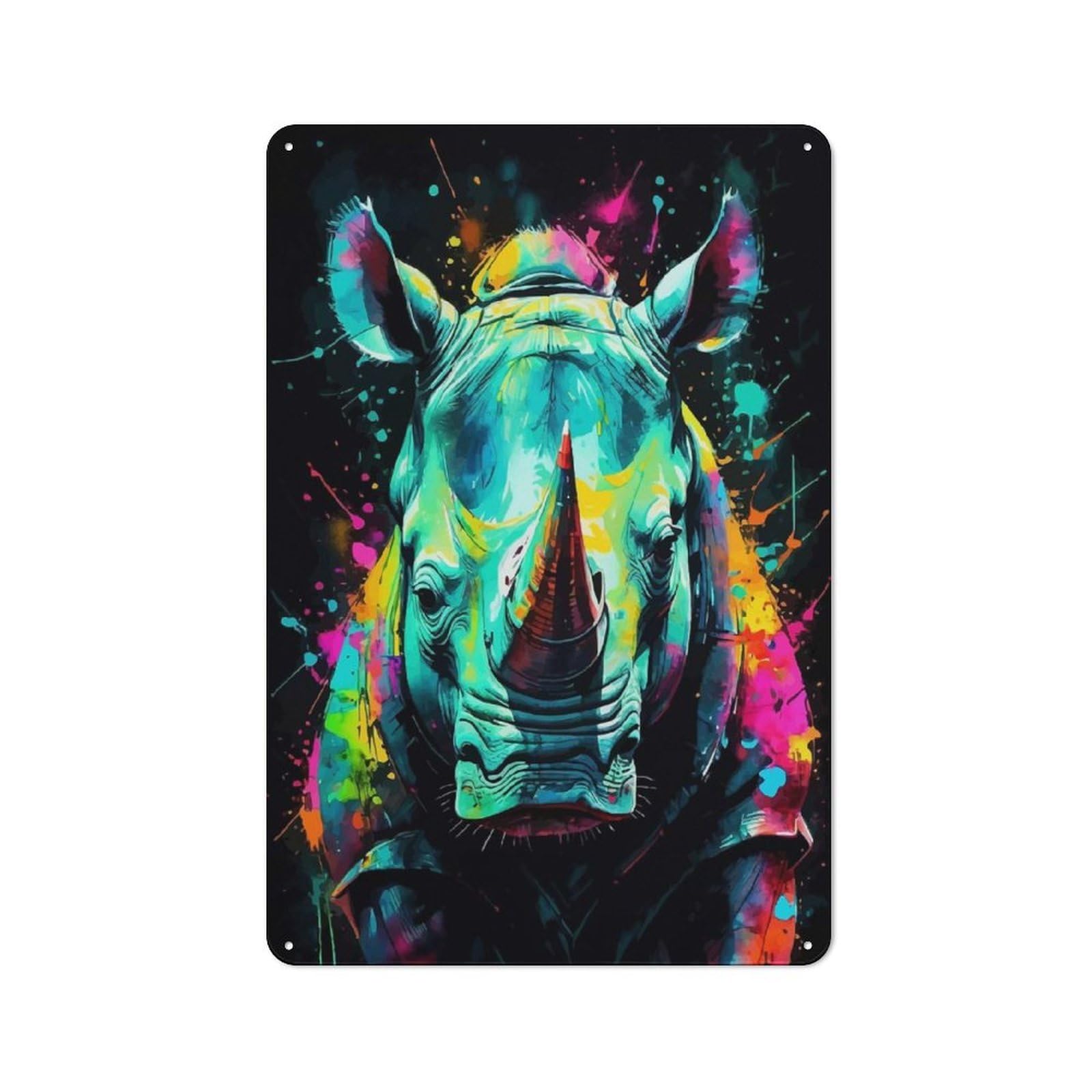 Colorful Rhino Portrait Vintage Metal Sign 30x20cm for Living Room Wall, Gift for Home Wall Decor Collectors during The Christmas Season