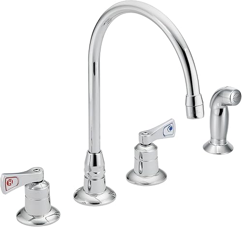 Moen 8242 Commercial M-Dura Grifo de cocina con rociador lateral con asas de 2.5 pulgadas 2.2 gpm, cromo, 0.5