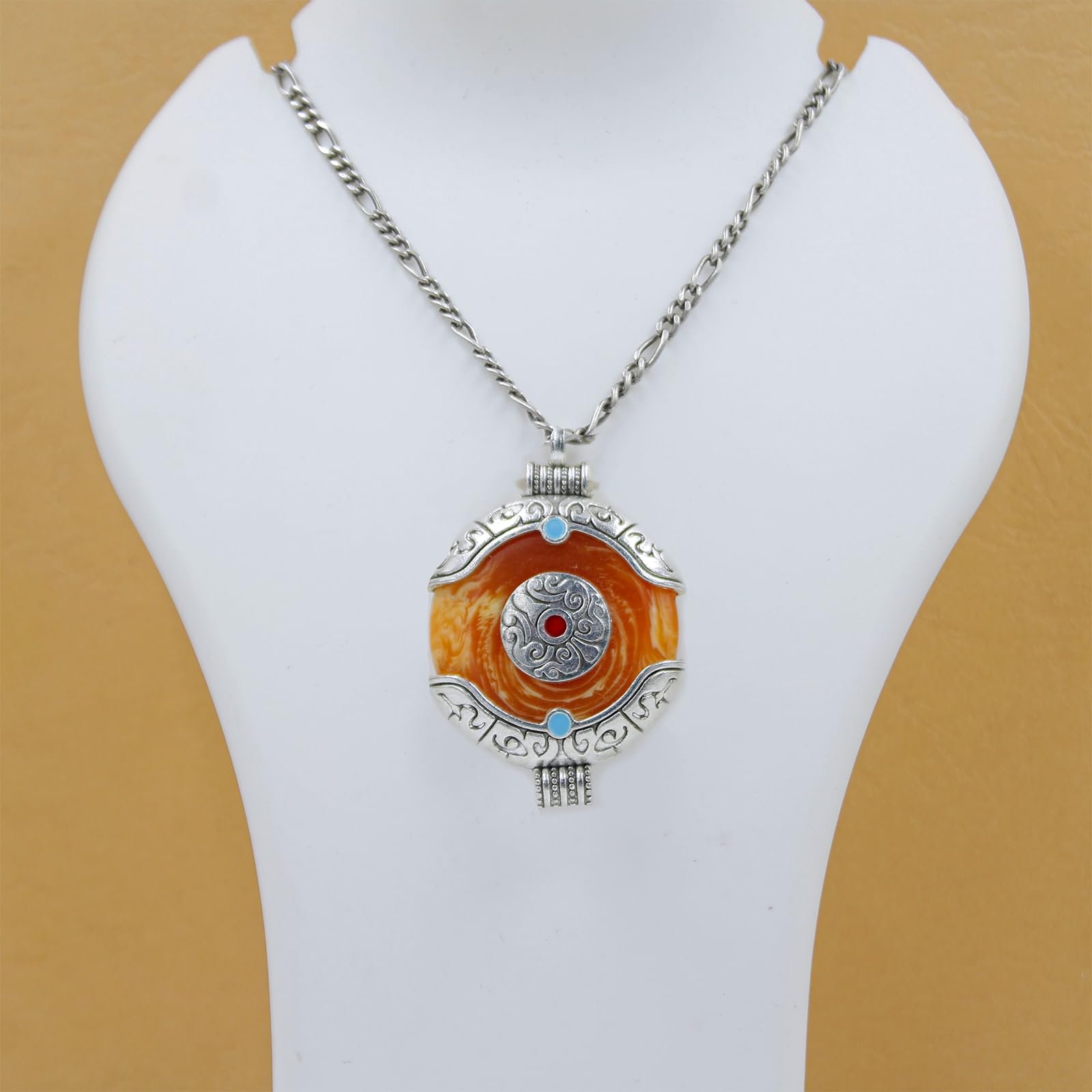 Collana Donna Tibetana – Pendente Ambra – Amuleto Spirituale Boho – Gioielli Etnici Artigianali – Pietra Nascita Novembre – Regalo Femminile