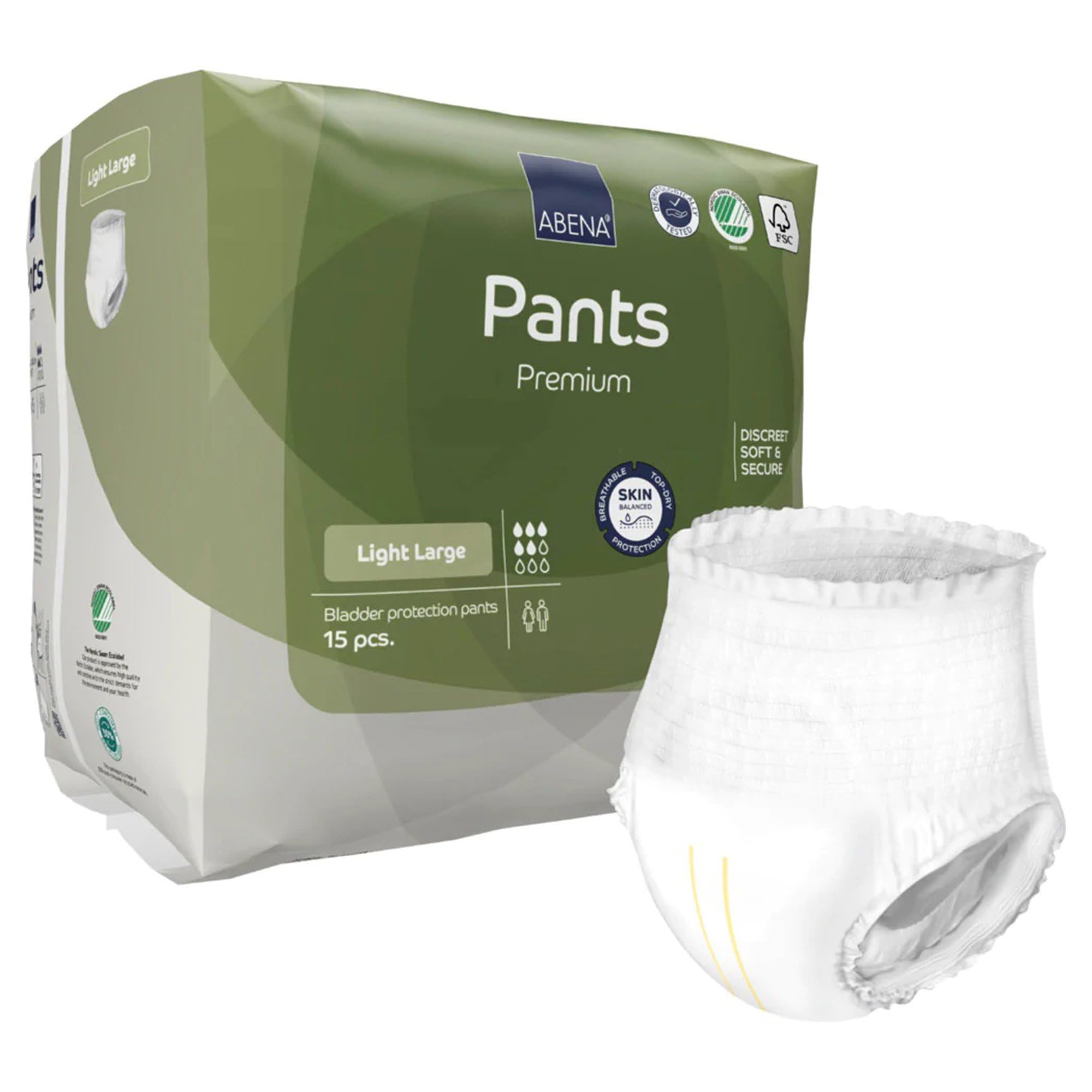 Incontinence Pants Light, Eco-Labelled Incontinence Pants for Men & Women, Comfortable, Protective & Discreet, Fast Absorption, Sustainable Incontinence Pads - L0, 900ml, 40-56" Waist, 15PK