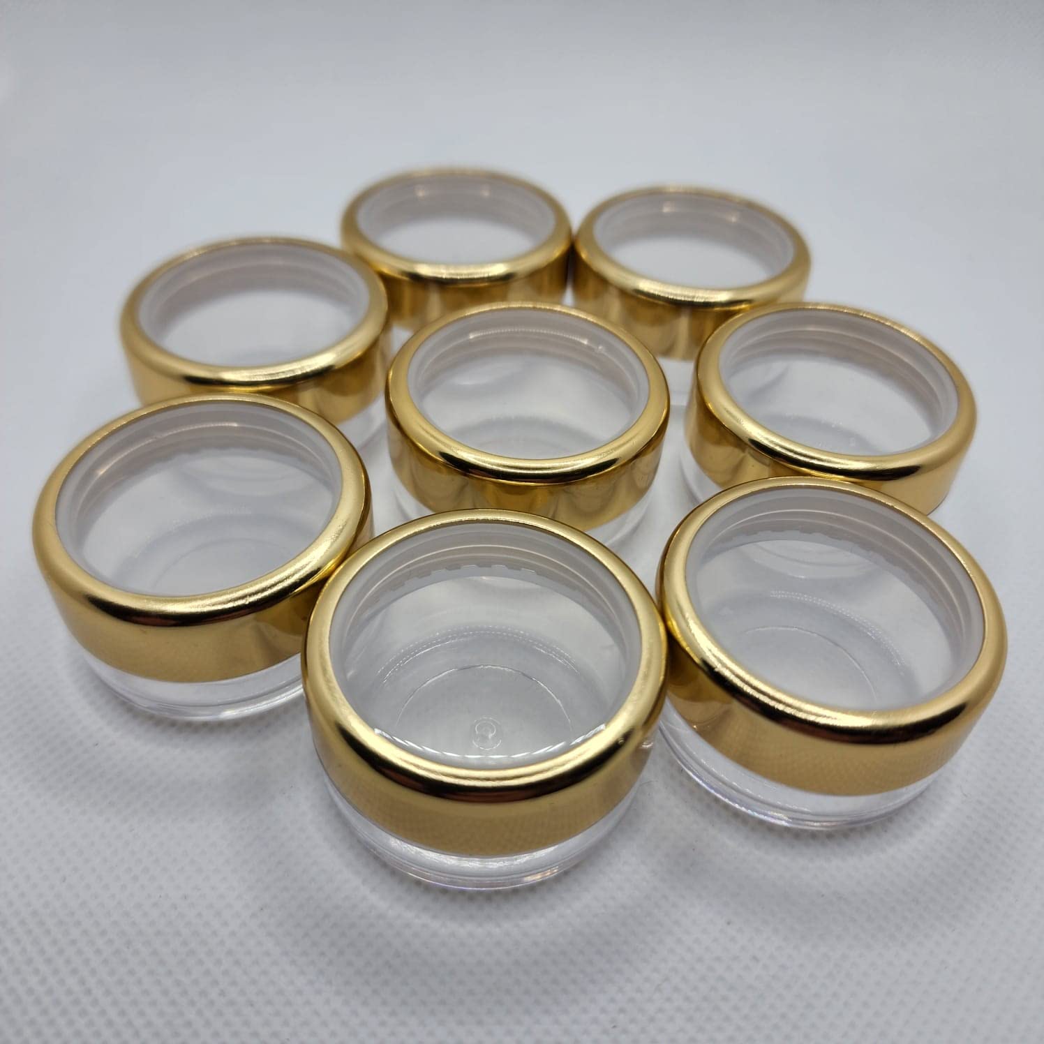 TOKO. - Plastic Jar Containers with Stylish Gold Lids - Storage Solutions for Beauty Products, DIY Crafts, Spices, Varying Sizes - Multipurpose Plastic Jars (8, Med, 10 ml)