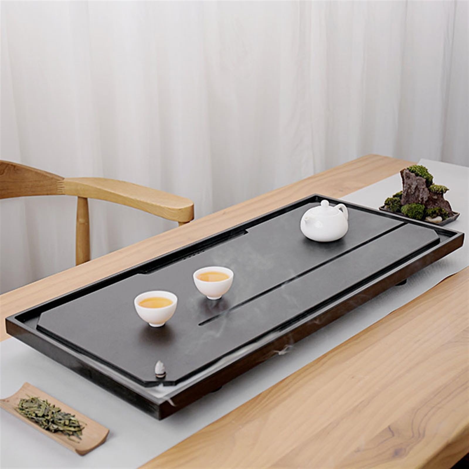 Bandejas De Té Para Servir Bandeja de té de ebonita Natural, juegos de té de kungfú for sala de estar moderna y sencilla for el hogar, mesa de té integrada de escritorio de mar de té Bandeja De Té Gon