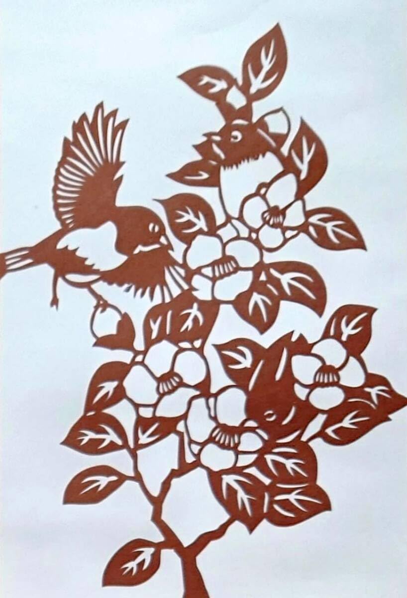 Amazon.co.jp: f240405181〇伊勢型紙 手彫り 椿 鳥 メジロ アート 伝統