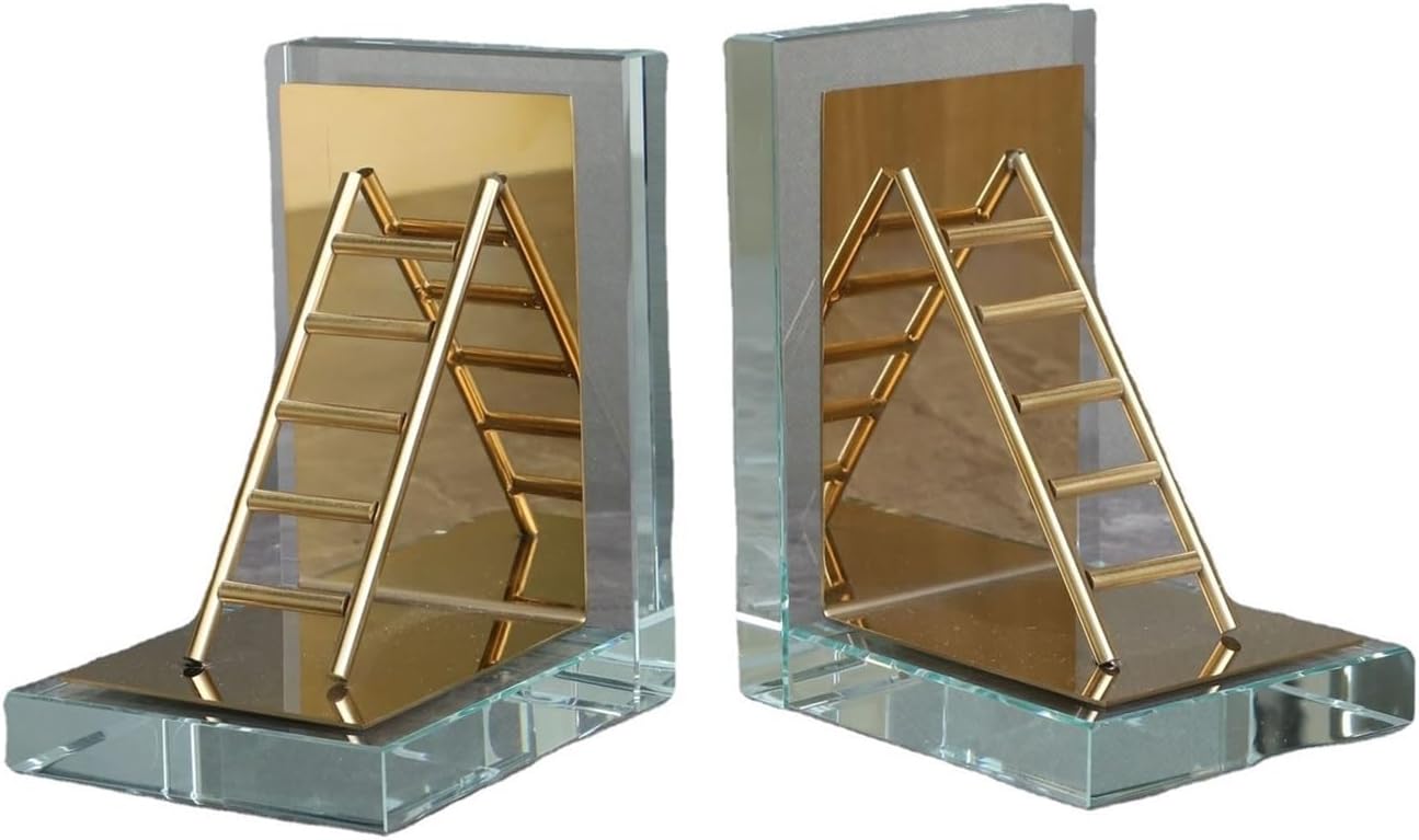 Bookend Support L Shaped Crystal Bookends Metal Ladder Decorative Ornaments Heavy for Home Library Office School Supplies Bookends