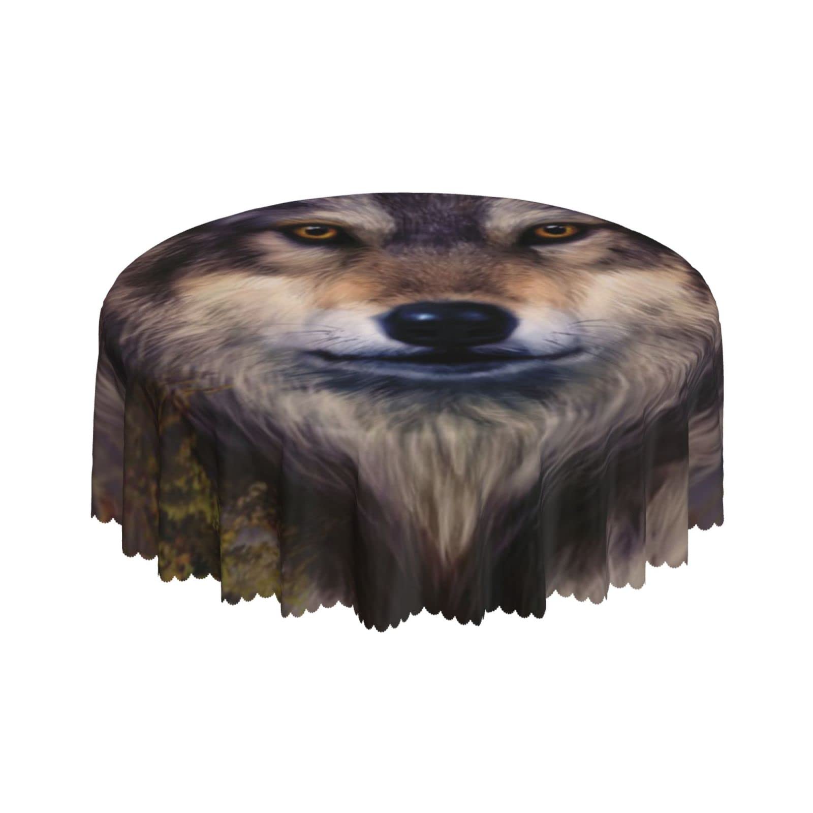 Lsjuee Wolf Wild Gray Round Tablecloth 60 Inch Printed Washable Tablecloth for Dining Party Holiday Fall Home Decorative