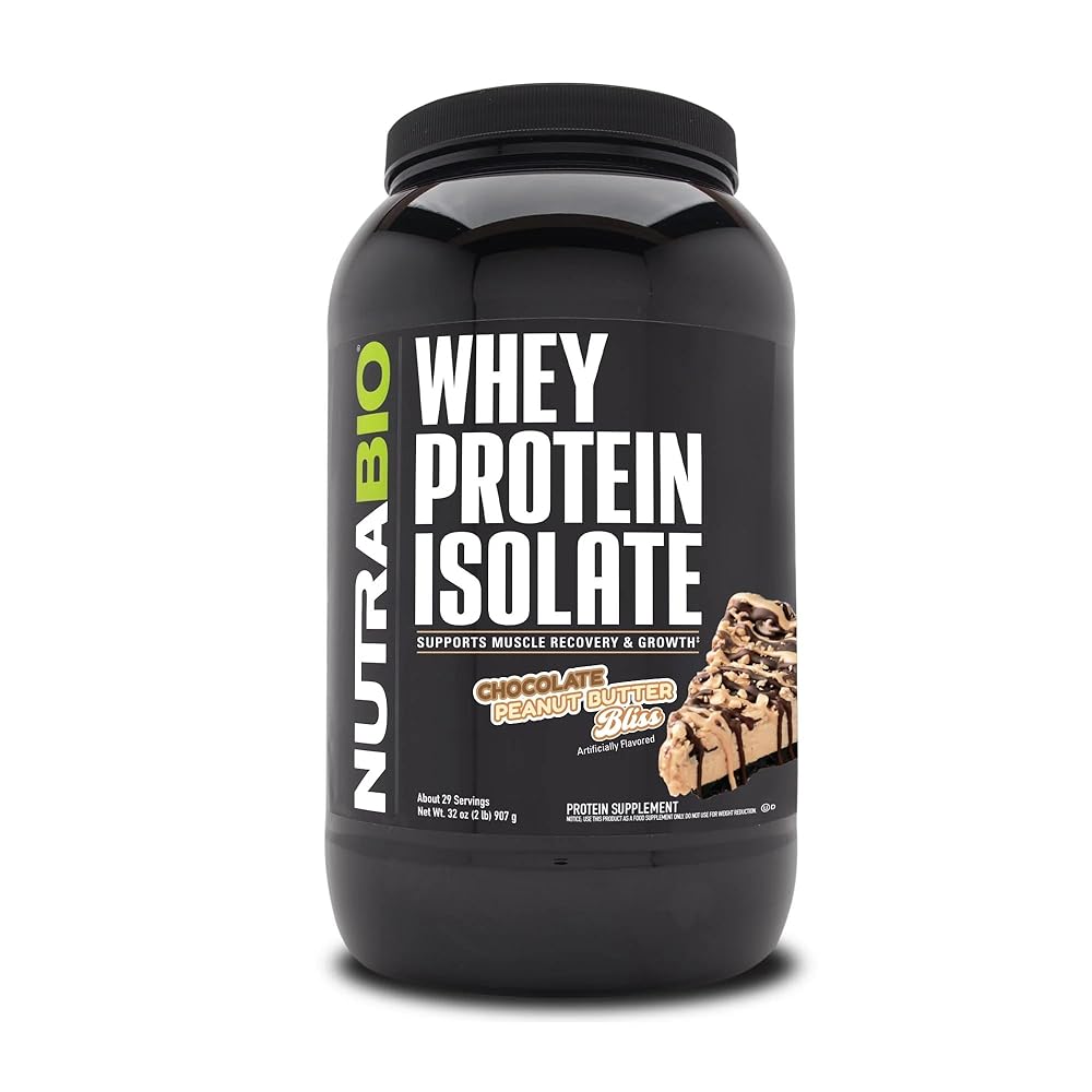NutraBio 100% Whey Protein Isolate Protein Powder, 25g Protein with Complete Amino Acid Profile, Non-GMO, Soy & Gluten Free, Low Carb, Low Calorie Whey Protein Powder, Chocolate Peanut Butter, 2 Lbs