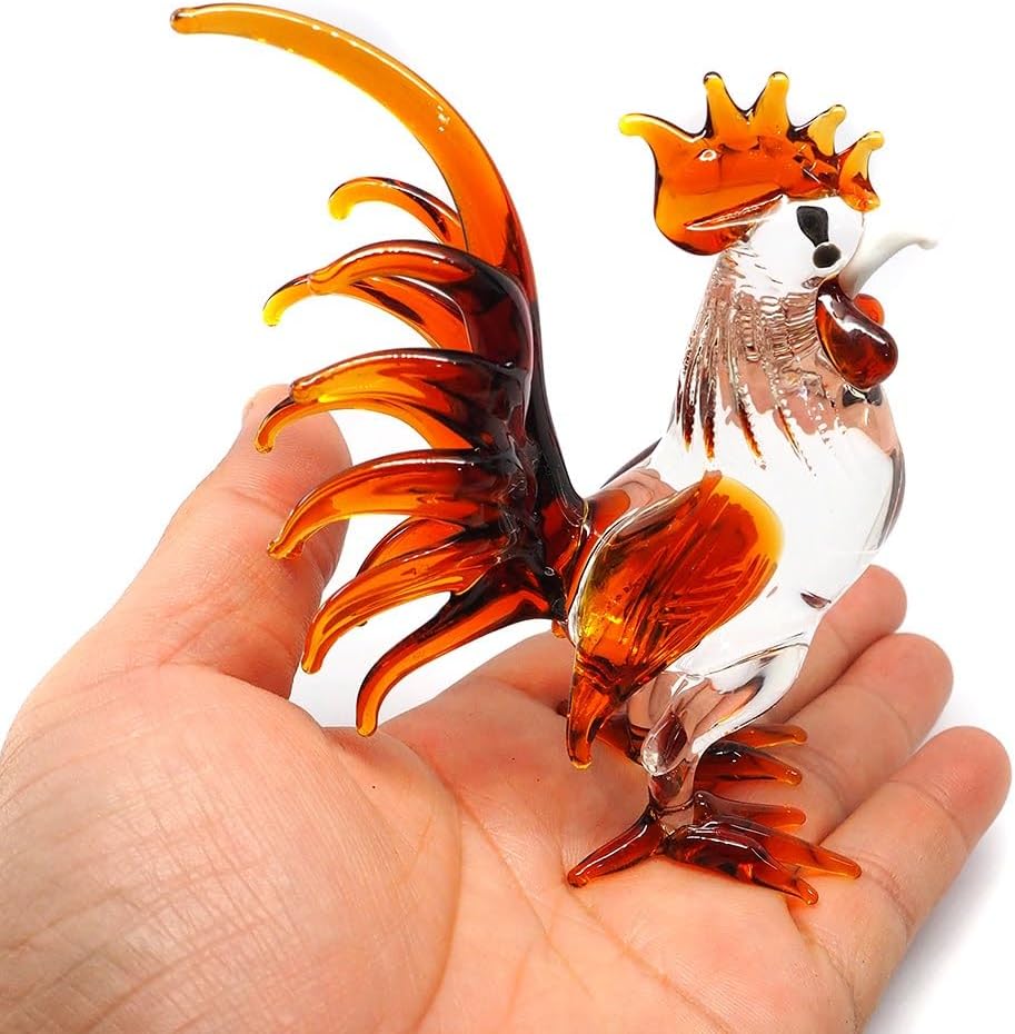 Hand-Blown Glass Brown Rooster Chicken Figurine, Farmhouse Decor image 2