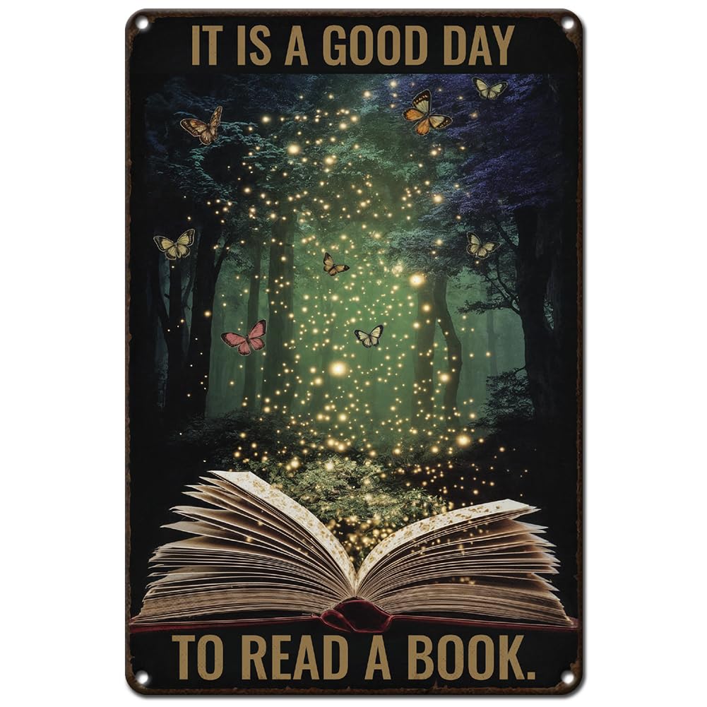 Hobbspring Iron Metal Signs Reading Butterfly Shiny Wall Tin Sign Art Library Garden Outdoor Clubs Bookstore Mystery Forest Wall Decorative Painting TO READ A BOOK 12 * 8in 1Pc