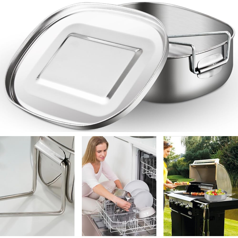 Lunch Box In Acciaio Inox 1000ml | Portapranzo Con Maniglia | Per Scuola, Ufficio E Picnic - Foto 2