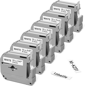 Labelife M-K231 MK231 Label Tape White Replace for Brother M Tape 12mm 0.47 | M-K231s M231 M-231 MK231s Compatible with P Touch PTM95 PT-M95 PT-65 PT-45 PT-90 PT-70 PT-80 Label Maker Refills 1/2