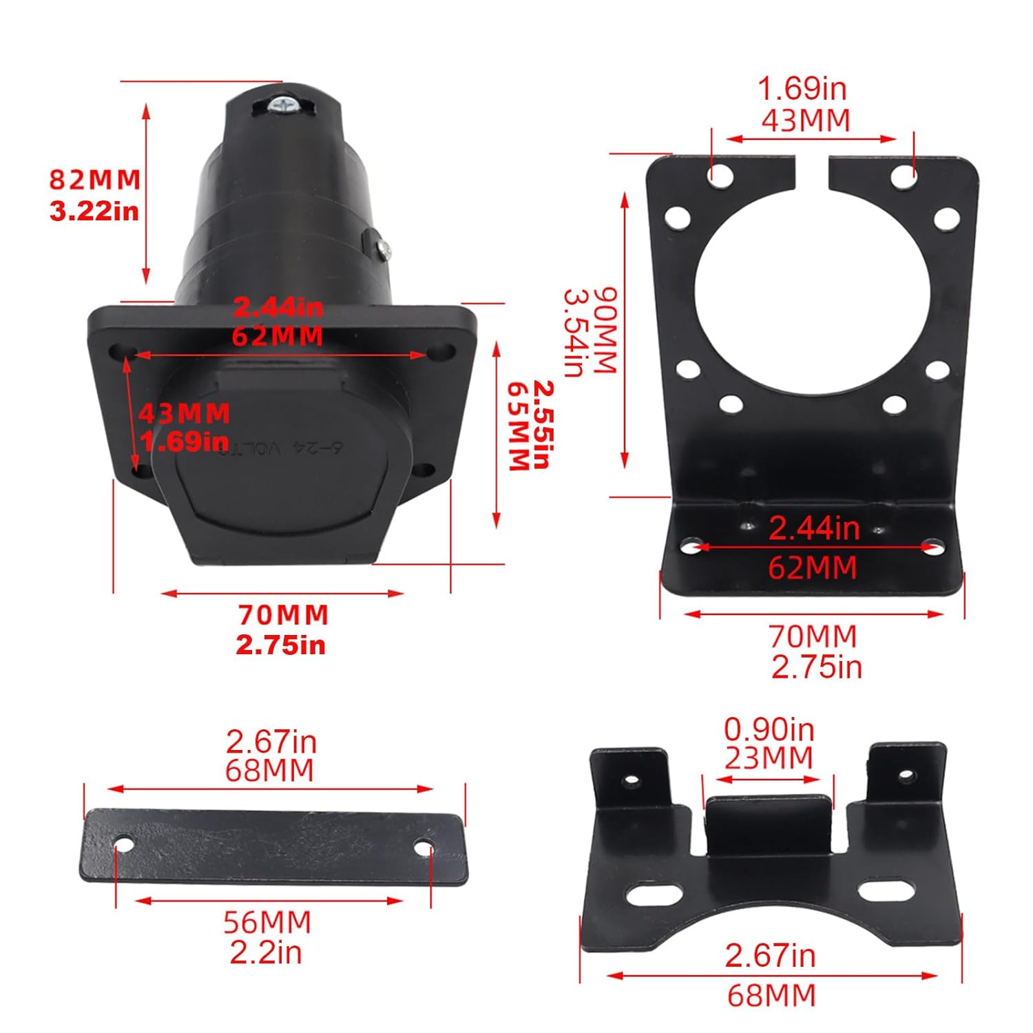 RV Trailer Connector Plug Trailer Extension Cable Adapter with Bracket for American 4-pin to 4+7-pin Plug Converter