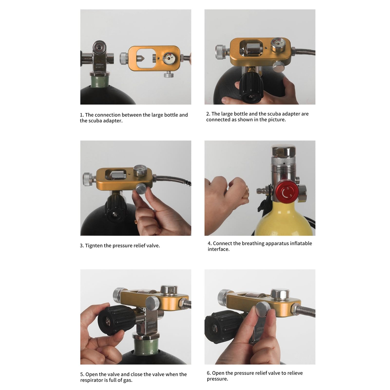 Adaptador Tanque Recarga Buceo, Adaptador de Alta Presión de 30 MPA con Manómetro, Aleación de Aluminio para Paintball, Rifles de Aire PCP, Botellas de Buceo, Compatible con Válvulas K/J/H