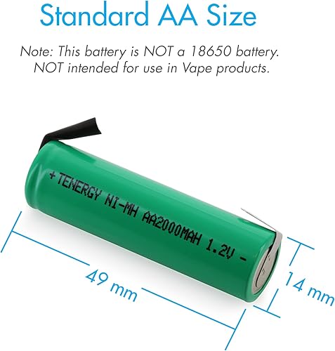 Miniatura 2 de Combo 4 piezas Tenergy 2000mAh NiMH recargable AA batería plana superior con pestañas para afeitadoras recortadoras maquinillas de afeitar y más