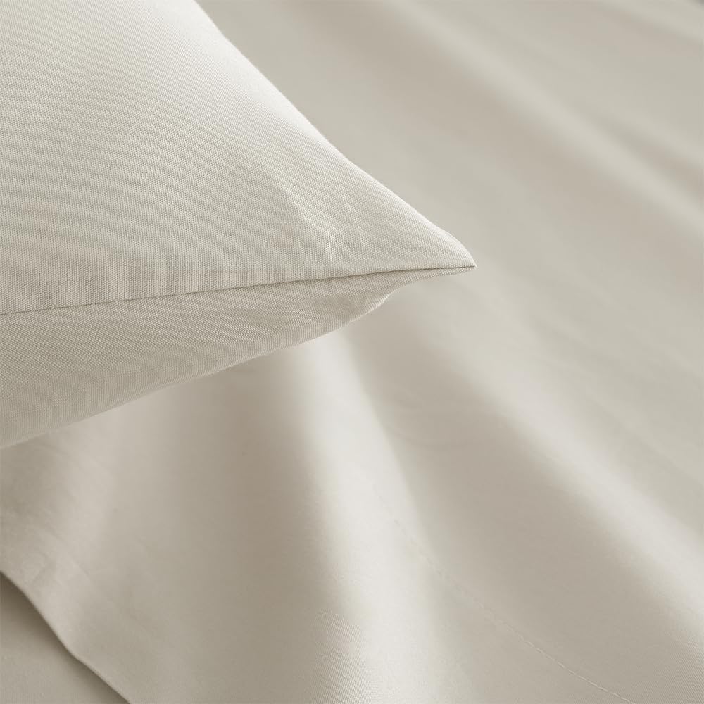 COTTON ARTean Set di lenzuola per Letto 150x190 / 200 Percalle Cotone 200 Fili Noa Beige 4 Pezzi
