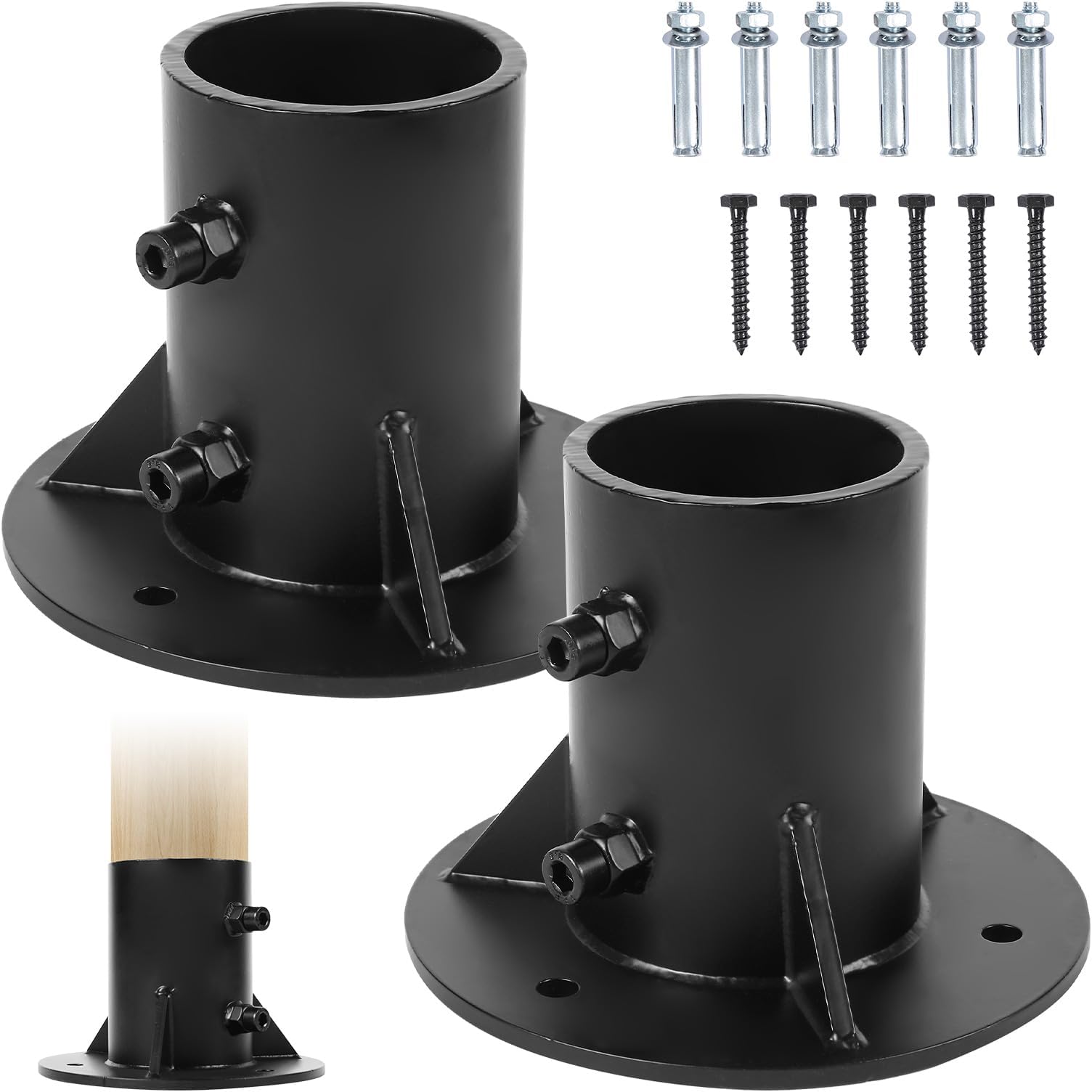 Pehciroe2PCS Round Posts Base Bracket Chain Link Fence Flange Post Holder Heavy Solid Pole Floor Flange for Holding Fence Mailbox Pergola Railing Deck Round Posts (OD 2-7/8'') with Screws