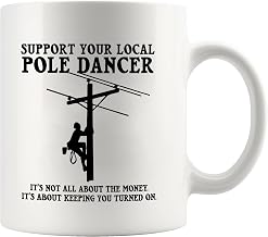 11 Ounces White Ceramic Coffee Mug - Support Your Local Pole Dancer, Funny Electrician Gifts for Electrical Engineer/Electrician/Lineman (Christmas Profession Themed)