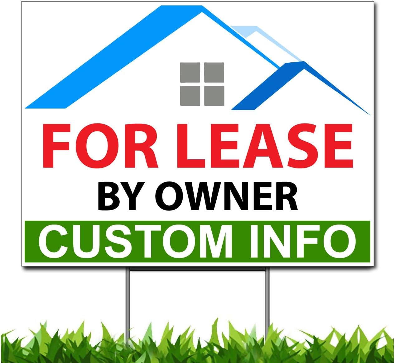 CUSTOM For Lease By Owner 18x24" Yard Sign, Double Sided, Metal Stake Included, by Moonlight4225