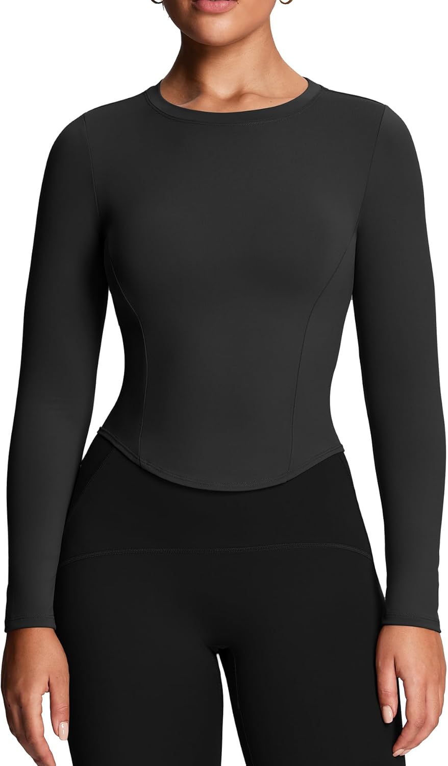 Aoxjox Long Sleeve T-Shirt for Women GEO Seamlines Padded Baby Tee Workout Crop Top