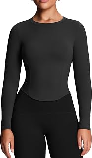 Aoxjox Long Sleeve T-Shirt for Women GEO Seamlines Padded Baby Tee Workout Crop Top