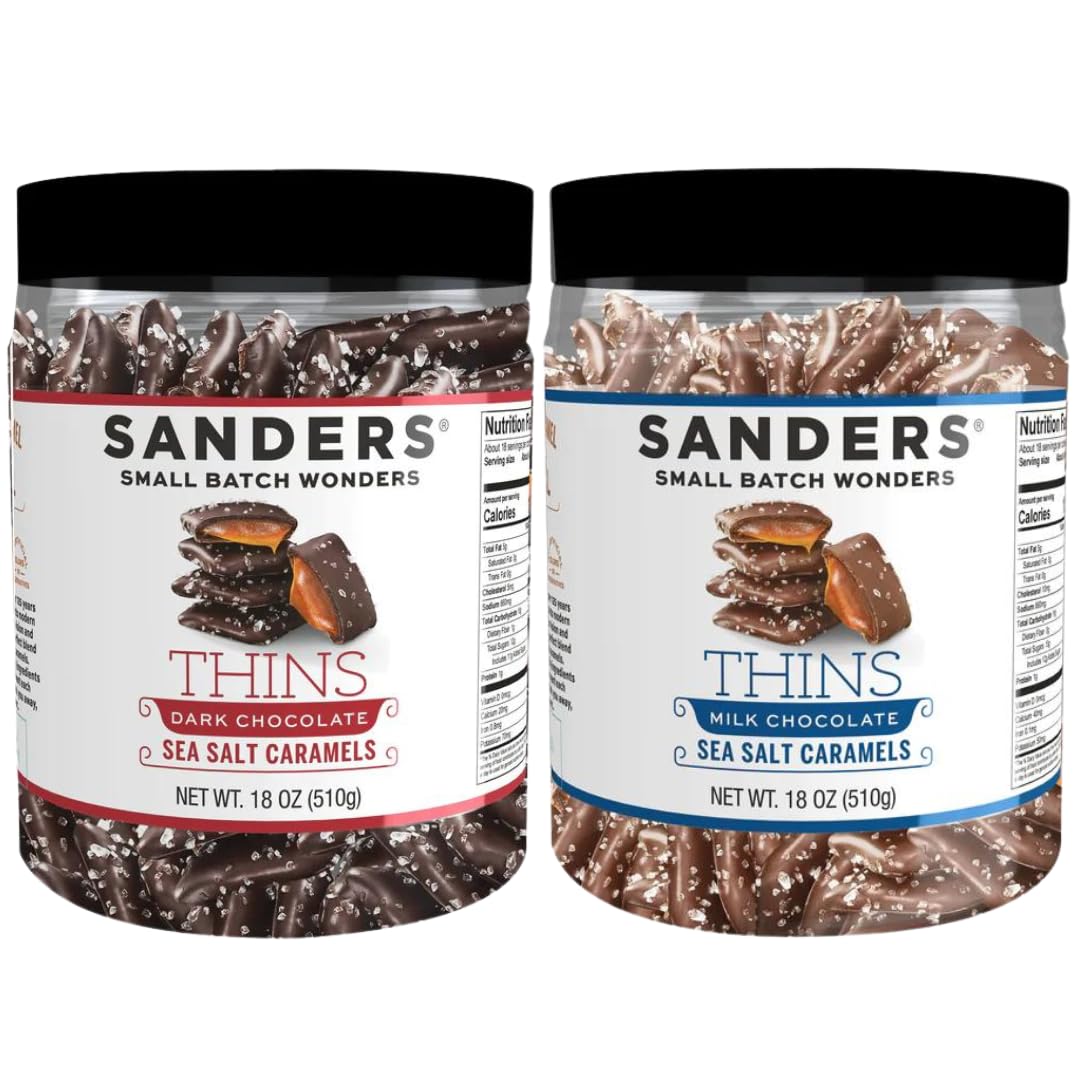 Thins, Sea Salt Caramels, Milk Chocolate & Dark Chocolate Variety, 18 Oz Tubs (Pack of 2)