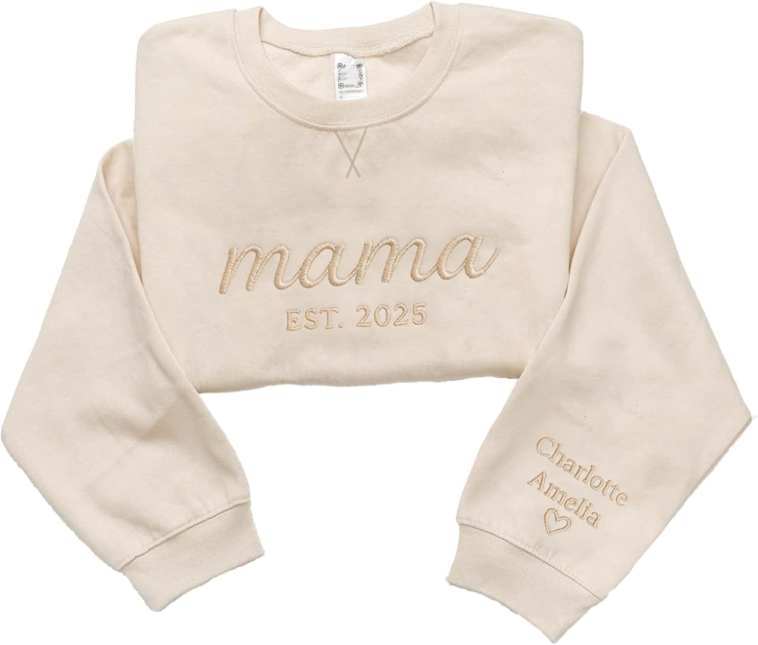 Custom Embroidered Mama Sweatshirt for Women, Personalized Embroidery Mom Sweatshirts with Kid Names on Sleeve, Crewneck Sweater for Moms, Auntie, Grandma, Mothers, Godmother