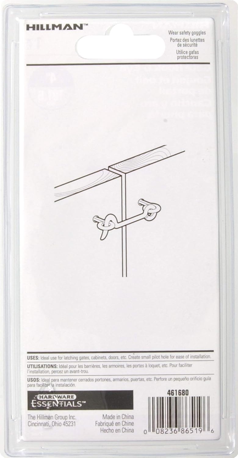 Hillman Hardware Essentials Hook and Eye Latch Zinc 4-Inch"- 2 Pack 851484