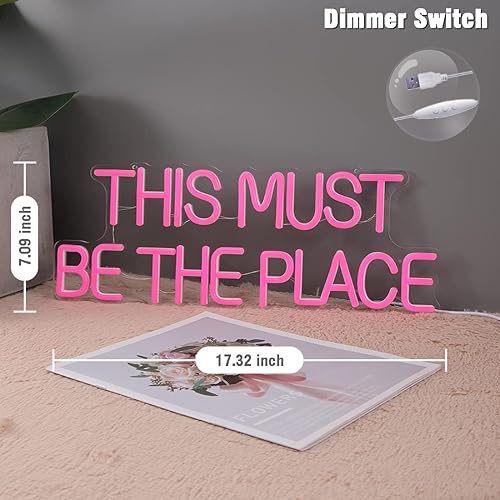 Miniatura 2 de Britrio Letrero de neón con texto en inglés This Must Be The Place para decoración de pared de dormitorio, letrero luminoso de luz de neón para el