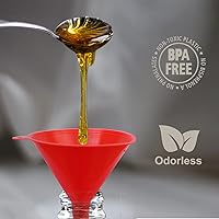 Vista 2 de KongNai Juego de 4 embudos de plástico para uso en cocina y automóvil, embudo pequeño, mediano y grande para llenar botellas, enlatar, cocinar, Rojo