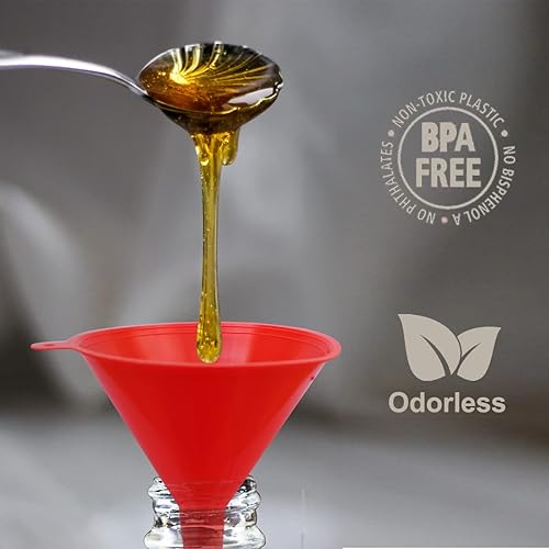 Miniatura 2 de KongNai Juego de 4 embudos de plástico para uso en cocina y automóvil, embudo pequeño, mediano y grande para llenar botellas, enlatar, cocinar, Rojo