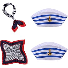 GWAWG 4pcs Captain Sailor Costume Set,Stripes Sailor Hat and Scarf Set,Yacht Captain Cap,navy dress accessories,sailor and captain costume accessories for Women Men Costume Accessory