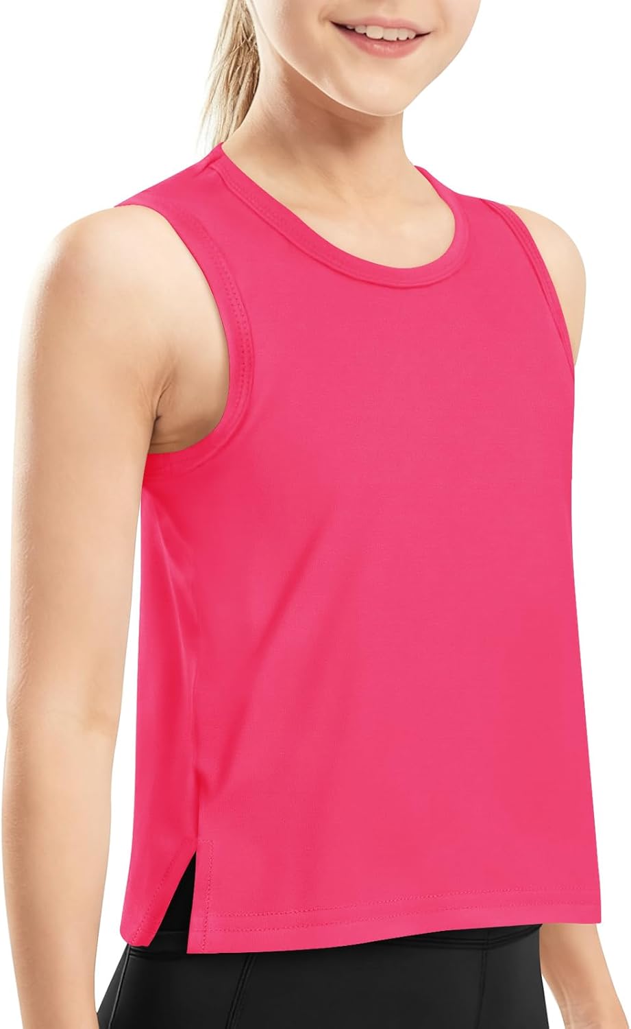 Haloumoning Girls Tank Tops Kids Crewneck Sleeveless Shirts Undershirts Dance Yoga Basic Tops Tees 5-14 Years