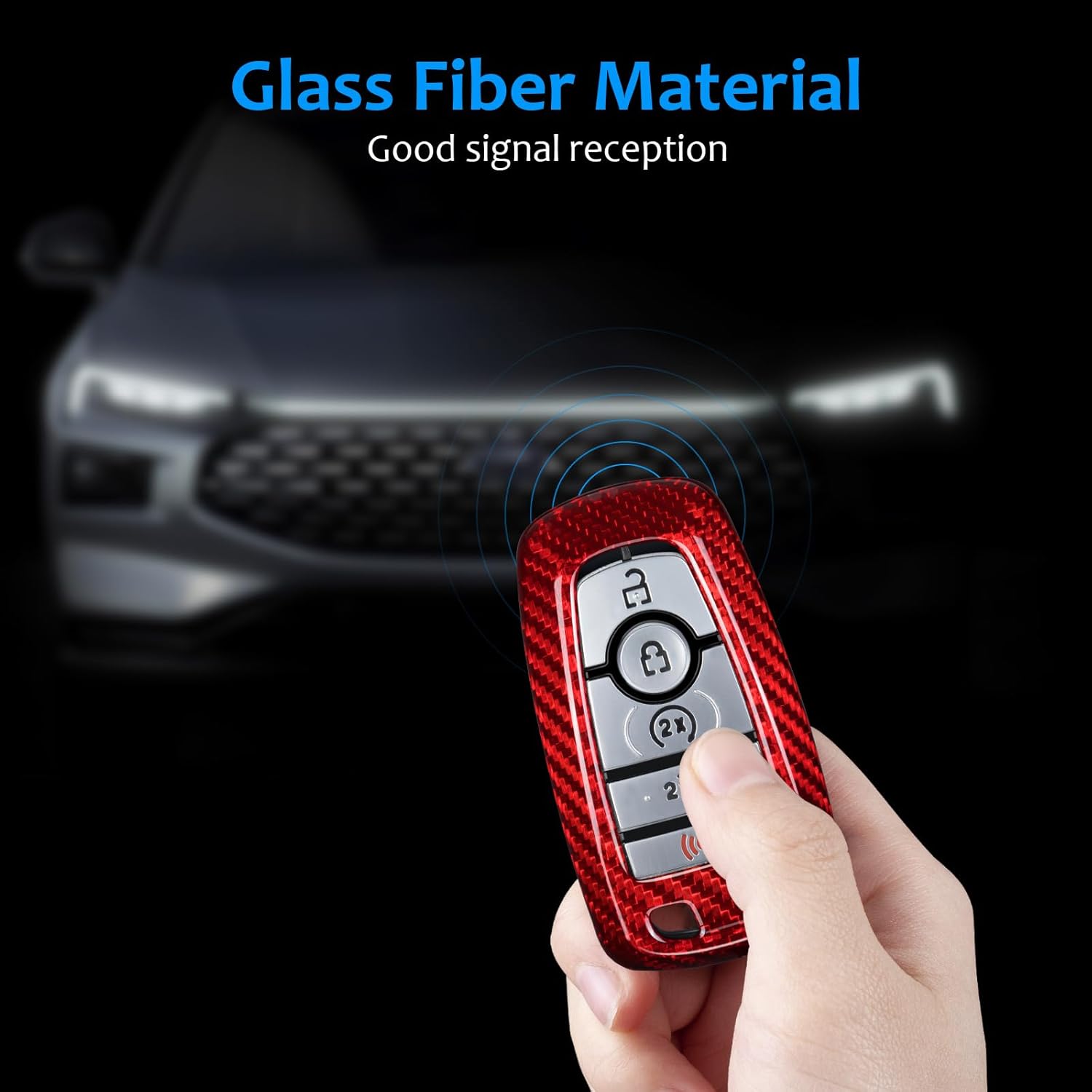 Real Glass Fiber Key Fob Cover with Keychain,T-carbon Key Fob Case Compatible with Ford Ecosport Edge Escape Explorer F150 Raptor F250 350 450 550 Smart Key Case