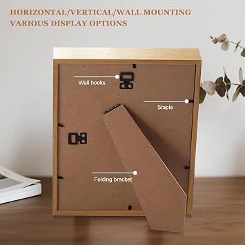 3D Shadow Box, 3D Picture Frame, 12 x 17 cm Deep Frame Display Box Wooden Deep Box Frame for Medal Flower Memorabilia Tickets Crafts(Khaki)