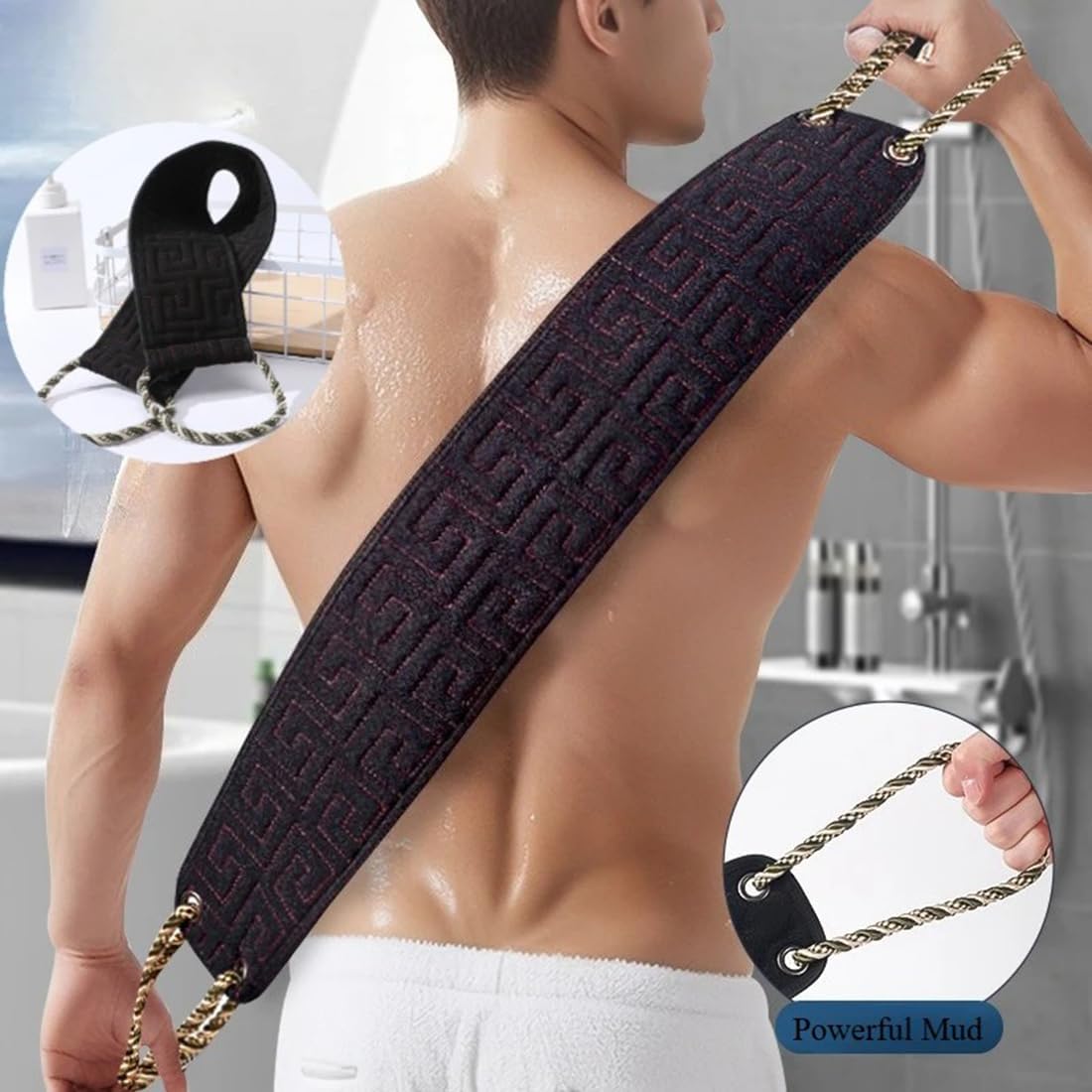 Exfoliating Back Scrubber Shower Washcloth Dual Sided Body Scrub Skin Deep Mud Cleaning Tool for Men Women Bathroom Accessories