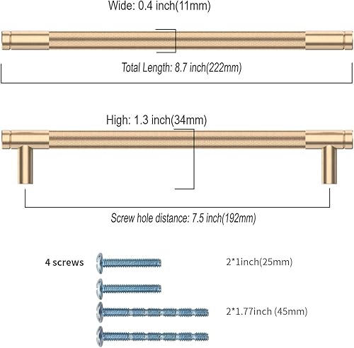 Miniatura 2 de Paquete de 10 manijas de gabinete de cocina de 7.5 pulgadas (7.559 in) con moleteado dorado, tiradores de gabinete de cocina, tiradores de cajón