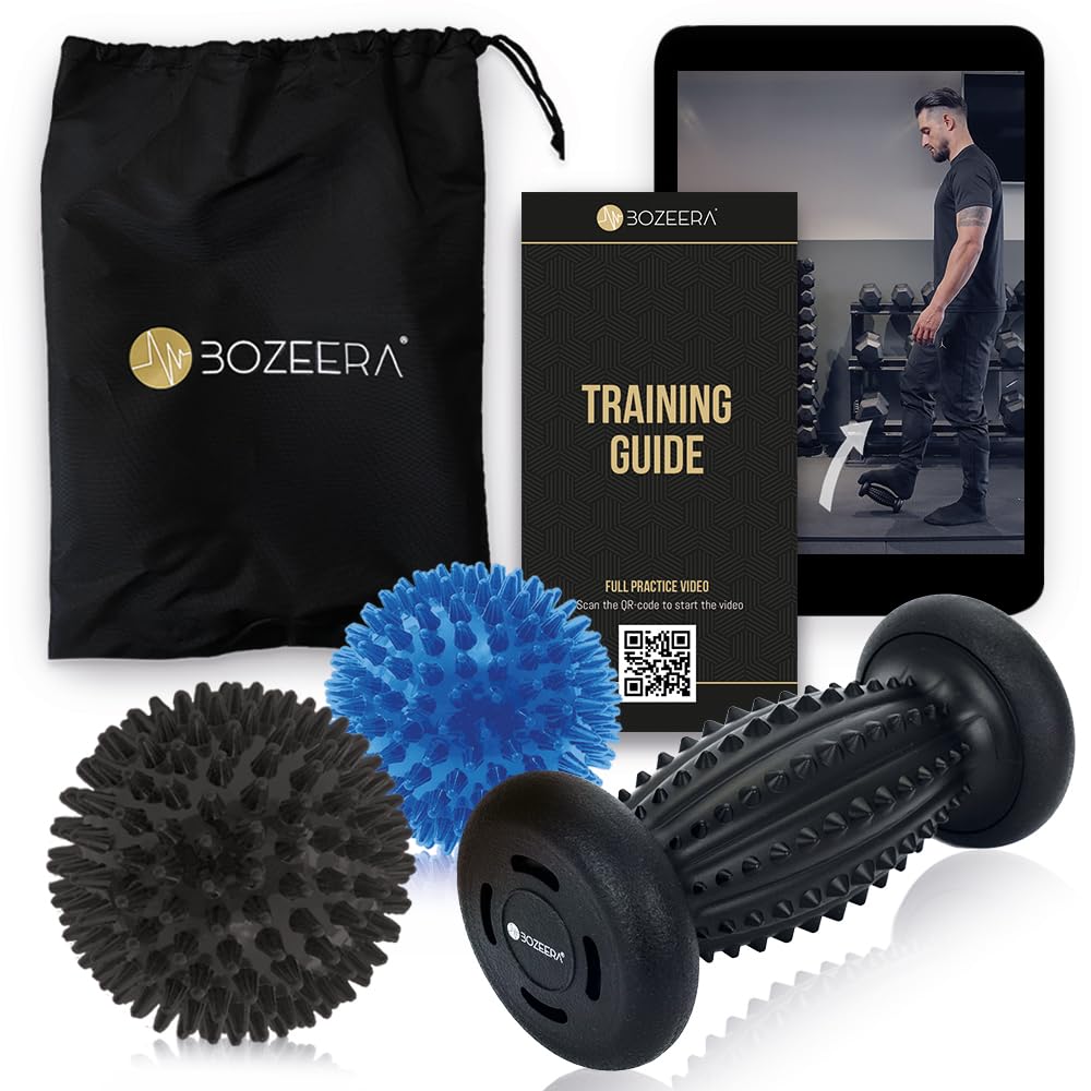 Juego de Masaje de Pies | Rodillo Fascitis Plantar | 1X Rodillo Masaje Pies, 2X Pelota Pinchos | Pelota Fascitis Plantar para Alivio del Dolor