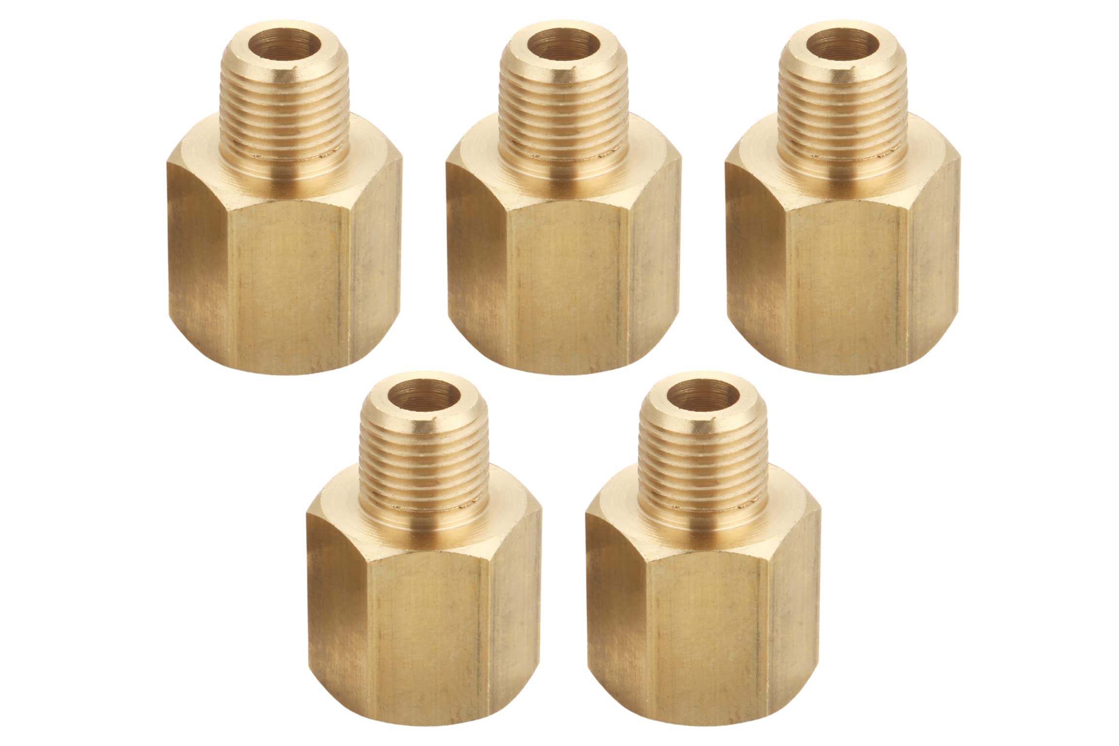 T TANYA HARDWARE Brass Pipe Fitting, Adapter, 1/8" NPT Male Pipe x 1/4" NPT Female Pipe, Pack of 5