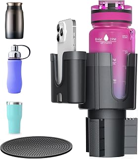 Car Cup Holder Expander with Phone Holder, Adjustable Base Compatible with Yeti 20/36/46oz, Hydro Flasks 32/40oz, Fits Most Cup Holder, Diameter Bottles in 3.4"-4.0"(1PCS)