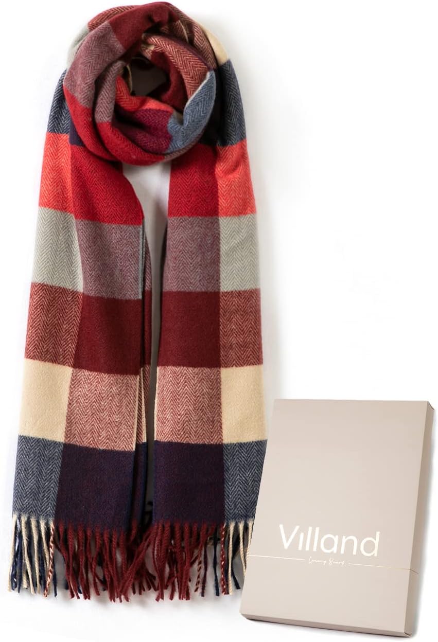 Villand Women's Wool Scarf - Cashmere Feel Winter Checked Scarves for Women, Large Soft Thick Shawls and Wraps with Gift Box - Image 2