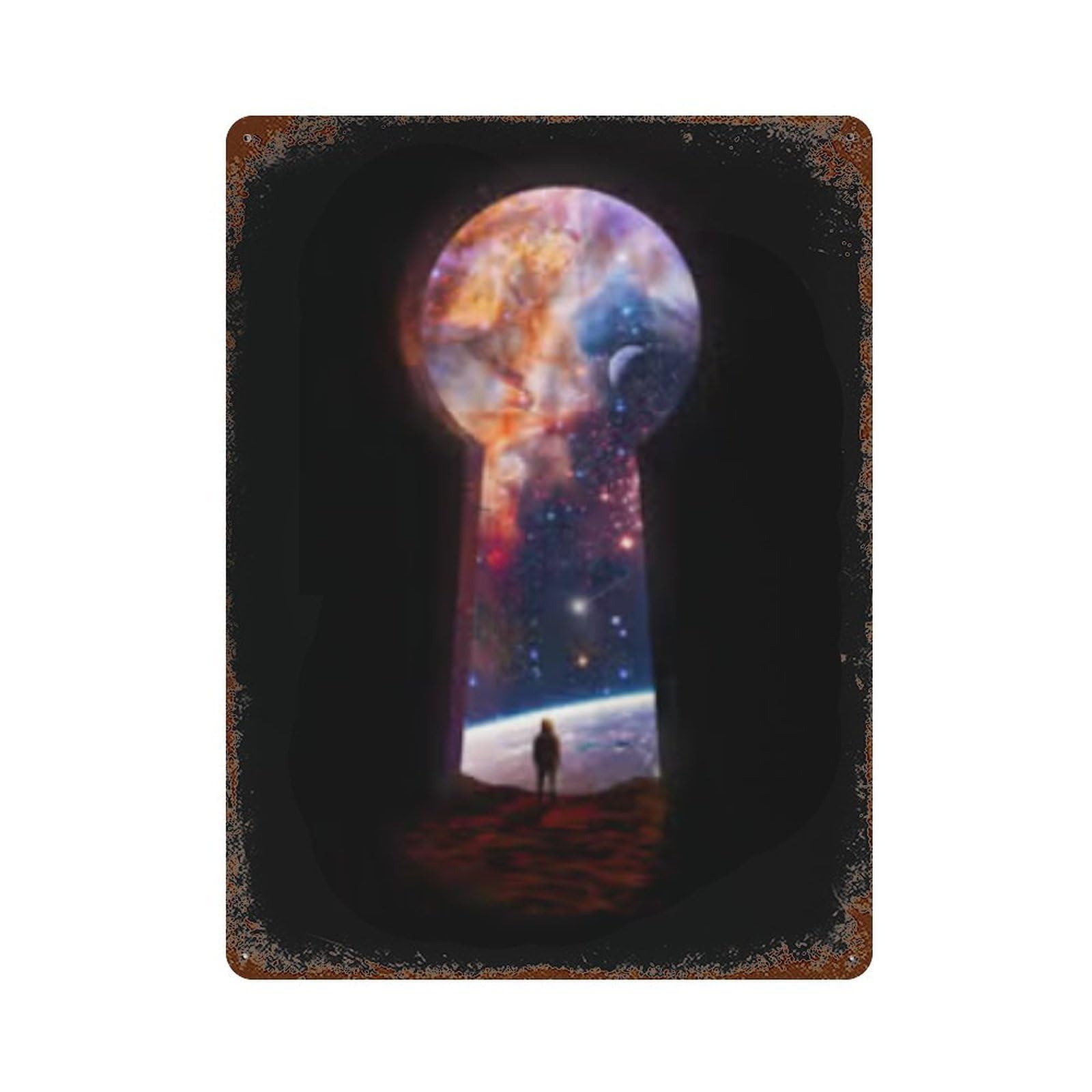 Rust Effect Unlocking Cosmic Doors Rusty Metal Tin Sign 15.7"x11.8", Industrial Home Decor for Living Room, Hallway And Home Decor